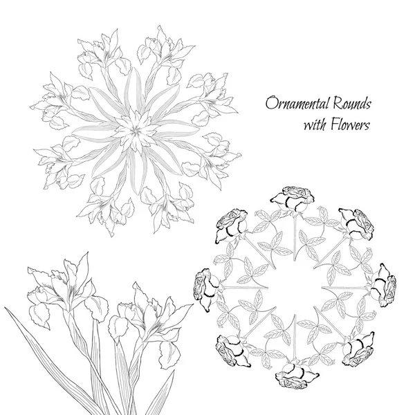 Ornamental rounds with flowers — Stok Vektör