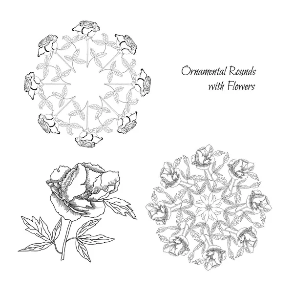 Set ornamental round with flowers — Stok Vektör
