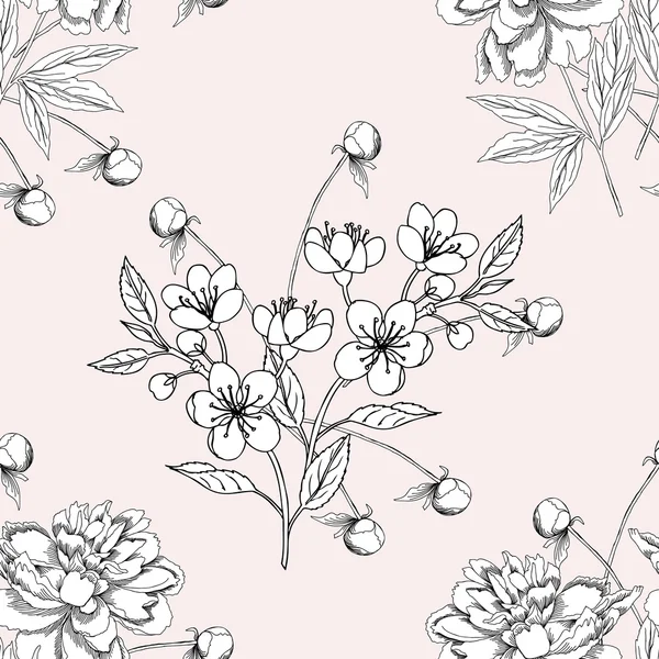 Seamless pattern with peony11-06 — ストックベクタ