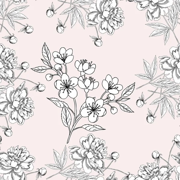 Seamless pattern with peony11-07 — ストックベクタ