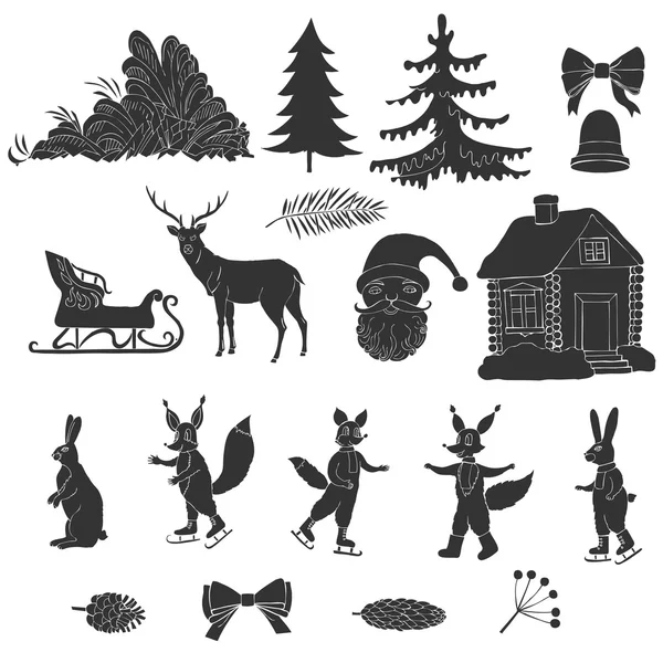 Christmas in forest silhouettes — Stok Vektör