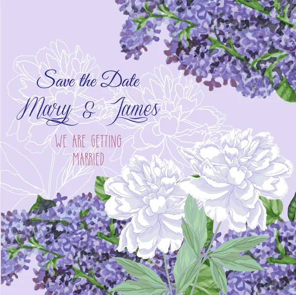 Fond avec lilas et pivoines blanches — Image vectorielle