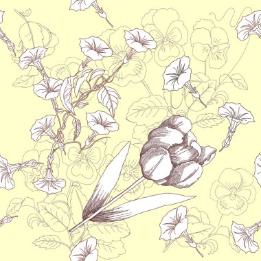 Siyah ve beyaz çiçekli kusursuz desen