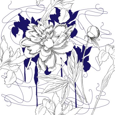 Siyah ve beyaz çiçekli kusursuz desen