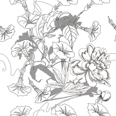 Siyah ve beyaz çiçekli kusursuz desen