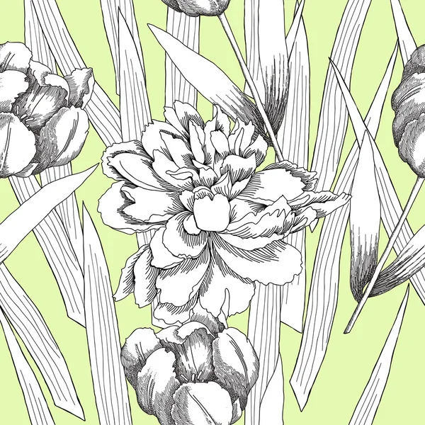 Nahtloses Muster mit schwarzen und weißen Blüten — Stockvektor