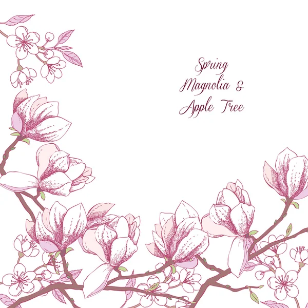 Manolya ve elma ağacı ile arka plan — Stok Vektör