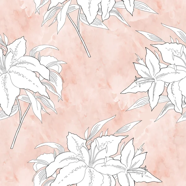 黒と白の花でシームレスなパターン — ストックベクタ