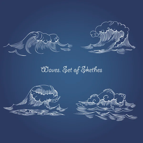 Waves.Set of sketches — Stock Vector