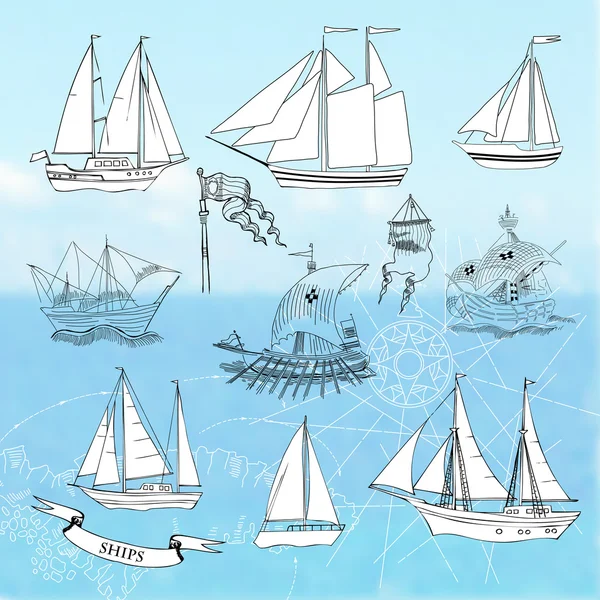 Ships.Set of sketches — Stock Vector