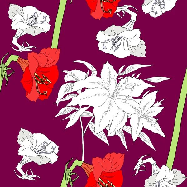 Безшовний візерунок з амарилісами і квітами — стоковий вектор