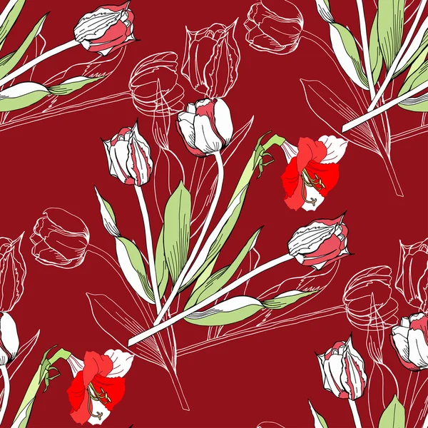 Seamless pattern  with amaryllis and tulip — Stock Vector
