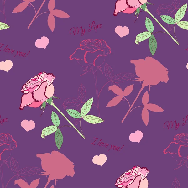 Seamless pattern with pink rose — Stock Vector