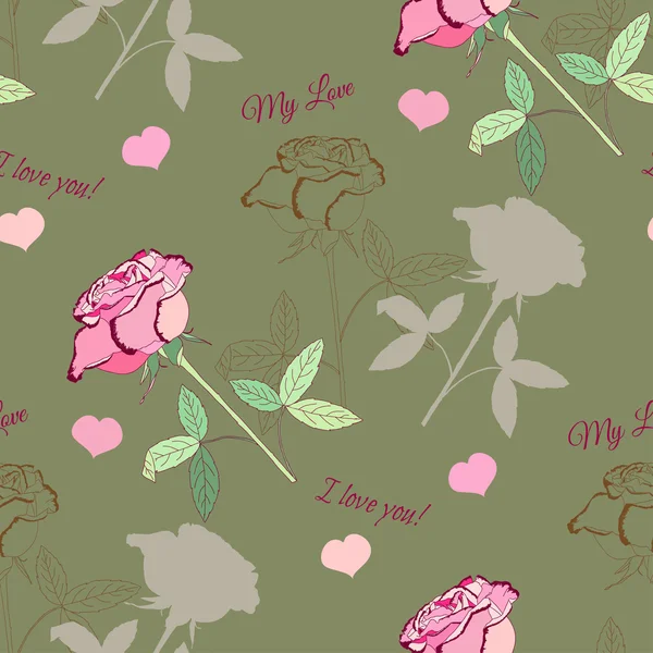 Motif sans couture avec rose rose — Image vectorielle