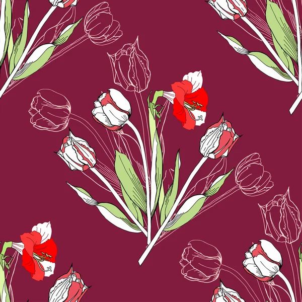 Seamless pattern  with amaryllis and tulip — Stock Vector