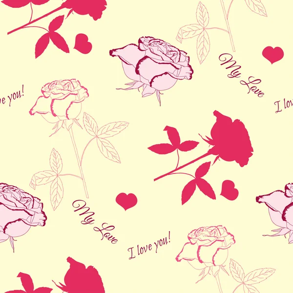 Motif sans couture avec rose rose-6 — Image vectorielle