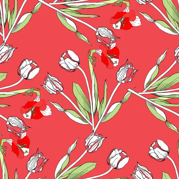 Seamless pattern with tulips flowers — Stock Vector