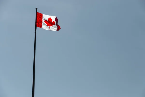 Bandeira canadense acenando sobre o céu azul pálido — Fotografia de Stock