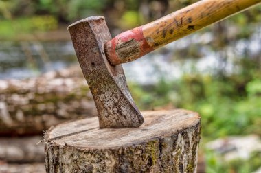 Kesme bloğunda balta