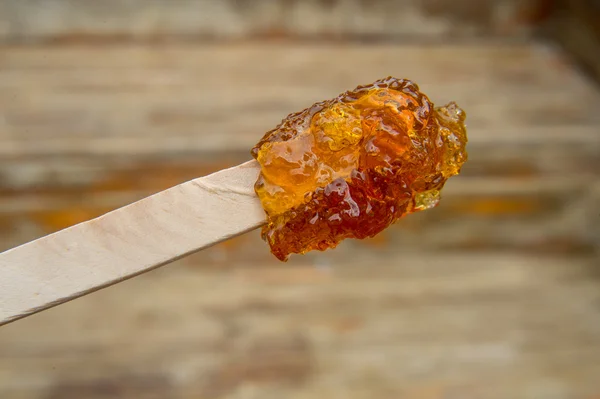 Maple taffy on a stick during sugar shack period — Stock Photo, Image