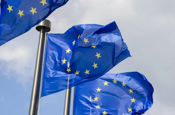 EU flags in front of European Commission in Brussels — Stock Photo, Image