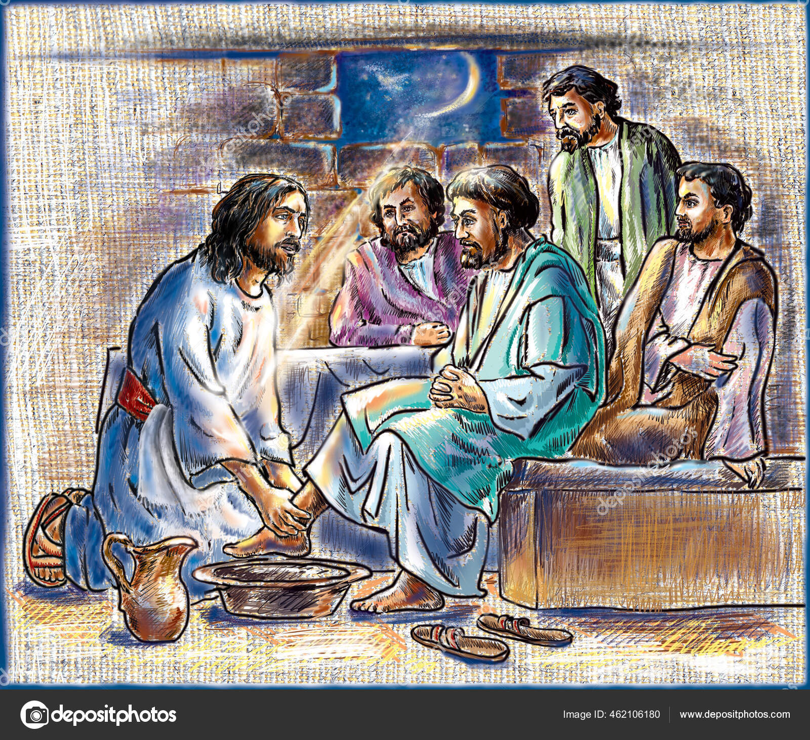 Maundy Thursday Good Holy Thursday Color Illustration Jesus Apostles