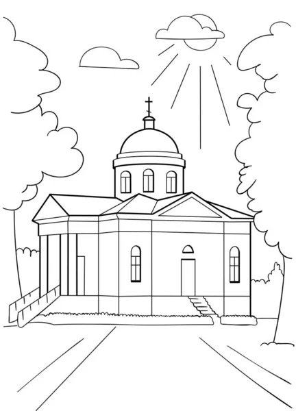 Church Orthodox Linear Drawing Coloring Circuit — Stock Vector