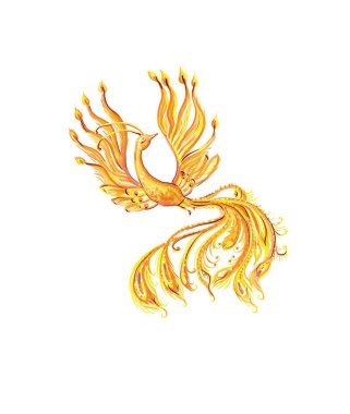 Ateş kuşu. Beyaz arkaplanda renkli resimleme.