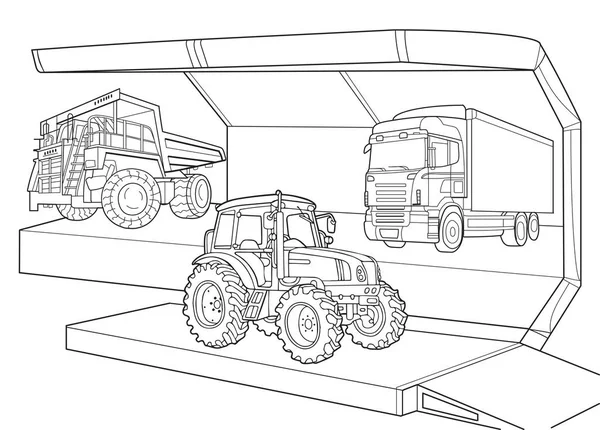 Car Show Truck Mining Dump Truck Tractor Coloring Pages Outline — 스톡 벡터