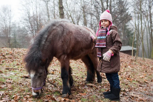 Маленькая девочка с пони — стоковое фото