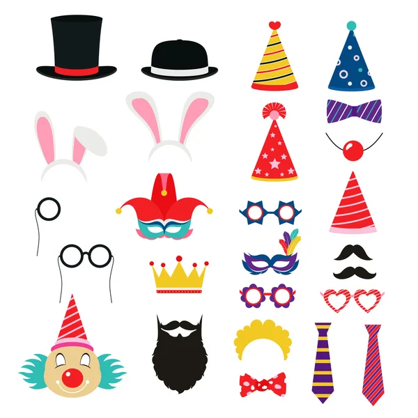 Fiesta de cumpleaños festiva elementos de utilería. Sombreros, gafas, máscaras , — Vector de stock