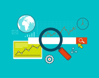Arama motoru optimizasyonu, web analizi ve istatistik, web ve mobil kavramı.