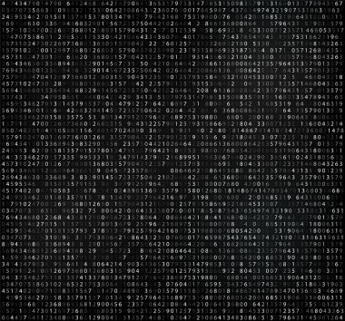 Black matrix background with white digits. Computer code for encrypting and encoding, data code, falling numbers.
