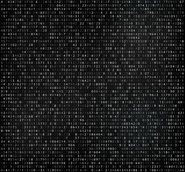 Matrix van de zwarte achtergrond met witte cijfers. Computercode voor codering en codering, gegevens code, vallen getallen. — Stockvector