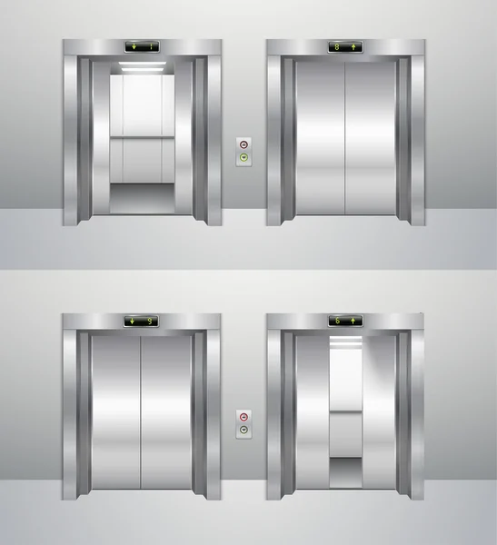 Lift gesloten en open, opstaan lift en afdaling. — Stockvector