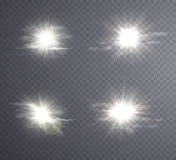 Abstracte witte zon flare, transparante lichteffect. — Stockvector
