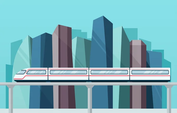 Skytrain μετρό στην πόλη σκηνικό. Έξυπνη πόλη με ουρανοξύστες. — Διανυσματικό Αρχείο