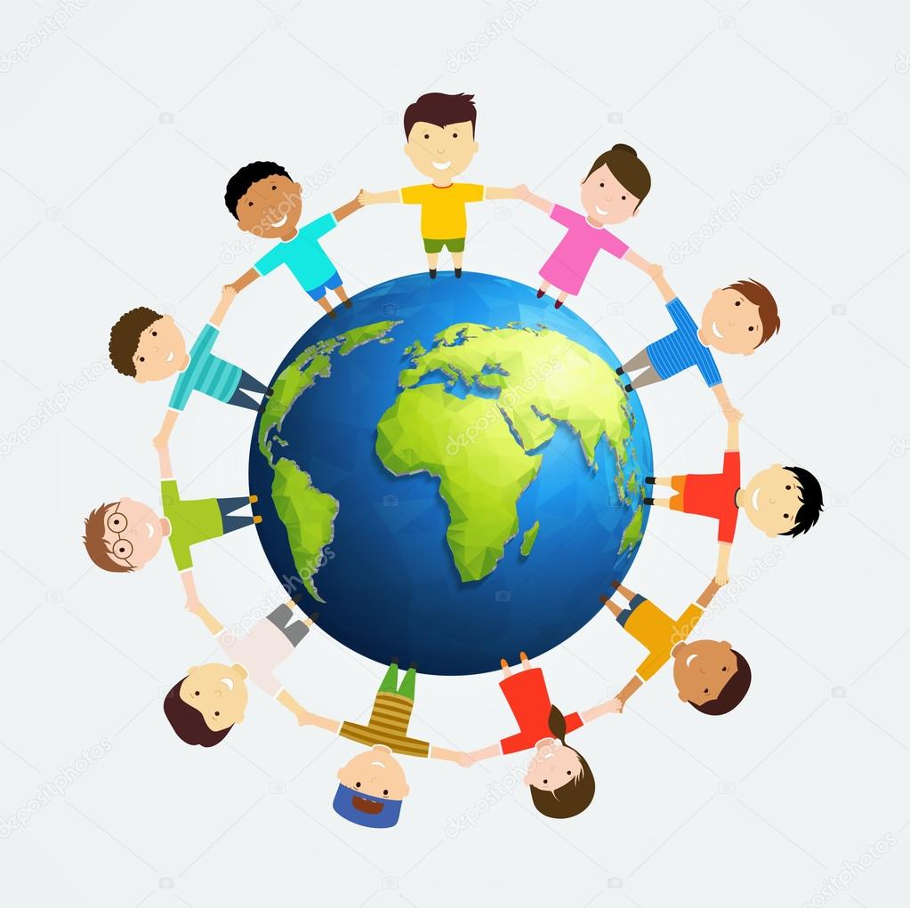 Niños alrededor de la Tierra. Amistad multinacional de los pueblos . Vector  de stock #117541196 de ©Ramcreative, image size:1023x1021