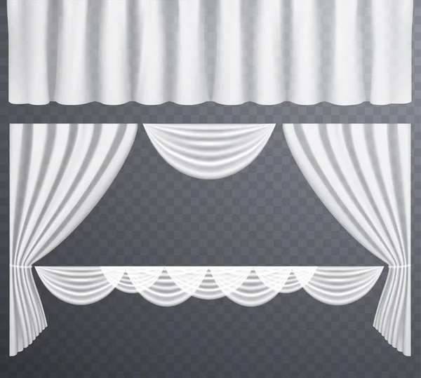 White transparent curtains open and closed, hanging curtains. — Stock Vector