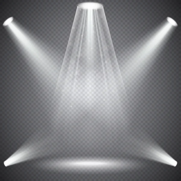 Scénu osvětlení se světelnými efekty, transparentní účinky na kostkované tmavé pozadí. Jasné osvětlení s reflektory. — Stockový vektor
