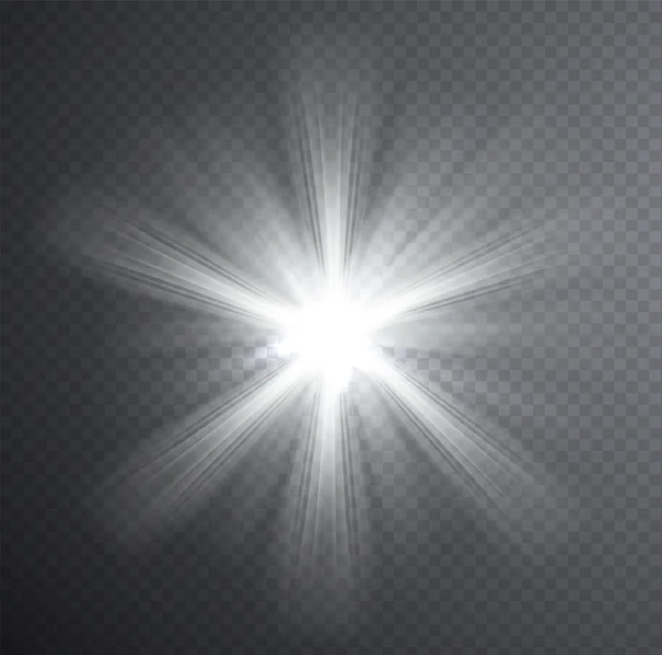 White light beam, transparent light effect. Glow with rays. — Stock Vector