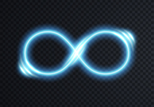Infinite shining symbol. limitless blue sign on transparent back