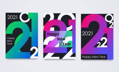 Mutlu yıllar 2021 posterleri. Markalaşma, tebrik kartları ve afiş için minimalist moda tatil kapakları.