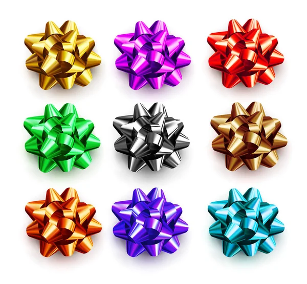 Multicolored bows for gifts isolated on white background. Decorative festive decoration elements for birthday, Christmas and New Year. — Stock Vector