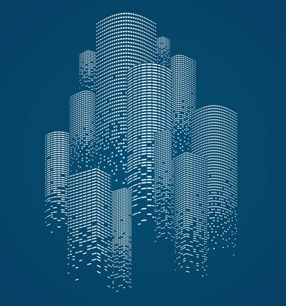 Grattacieli concetto di edifici. Silhouette moderna città d'affari, wireframe design lineare. — Vettoriale Stock