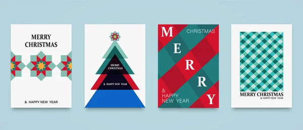 Merry Christmas Happy New Year Set Backgrounds Posters Covers Cards — Stok Vektör