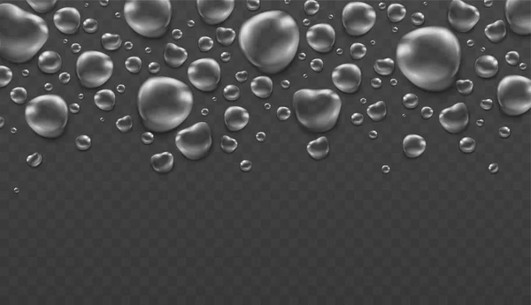 Gotas de agua de lluvia sobre fondo transparente. Burbujas de agua de condensación de vapor. — Vector de stock