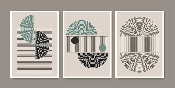 Soubor abstraktních kreativních minimalistických plakátů z poloviny století s geometrickými tvary a liniemi. Skladba design pro dekoraci stěn, obal brožura, značkování, tisk. — Stockový vektor