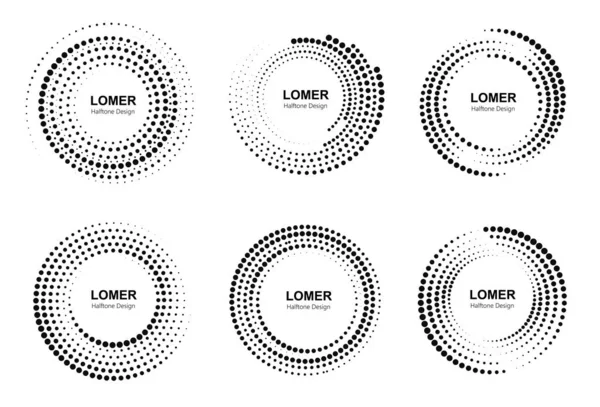 Halftone Circles Dots Set Circular Dotted Frames Logo Design Elements — Stok Vektör