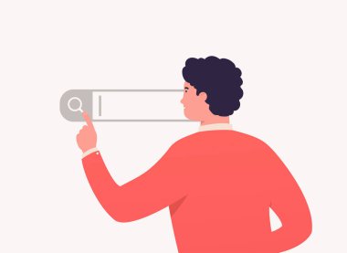 İş adamı internet arama sayfasına tıklıyor. İnternet veri arama kavramı.